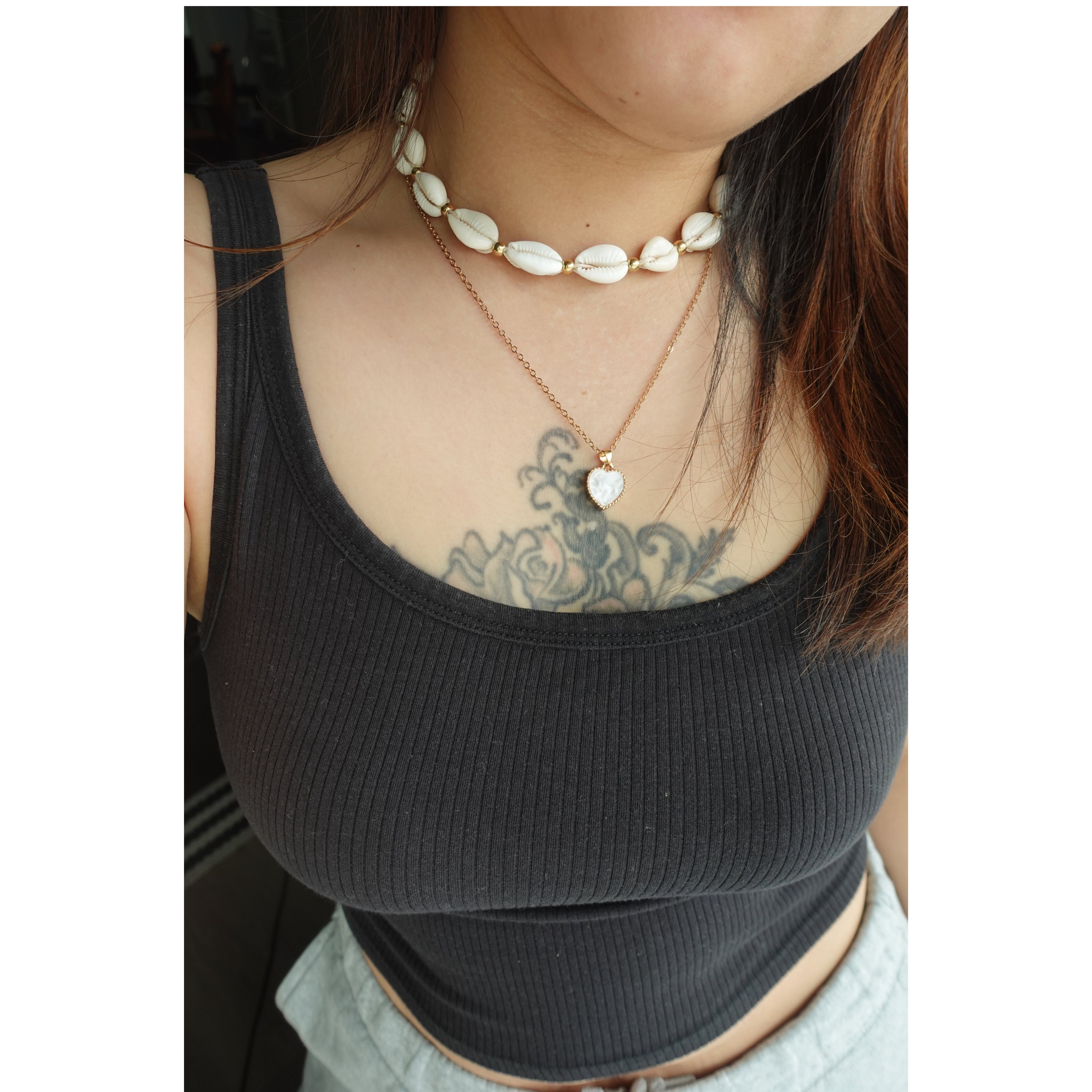 🌈Seashell and Heart Pendant-Double Layer Necklace